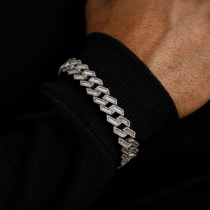 Pulsera de Lujo de Plata 925 con Baño de Rodio, Diseño Geométrico de Eslabones Cubanos, con Moissanita de Pavé Completo para Hombre, Joyería de Moda Iced Out para Fiesta - Product Image 1