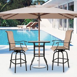 31-Inch Square Patio Bar Table with Tempered Glass Top and Umbrella Hole Outdoor Cocktail Height Bistro Table - Product Image 4