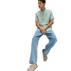 Camisa casual de manga corta para hombre, con alto contenido de lino, corte regular – Camisa transpirable y suave, esencial para el verano, para viajes, oficina y uso diario - Product Image 1