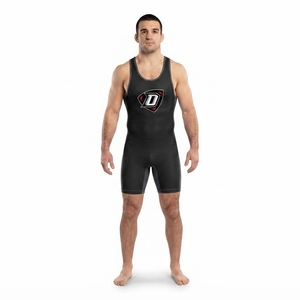 Singlet de Lucha Deportiva Personalizado - Negro, Spandex, Poliéster, Malla, Espalda Cruzada, Sin Mangas, de Una Pieza, Ajustado, para Hombres Adultos, con Absorción de Humedad - Product Image 1