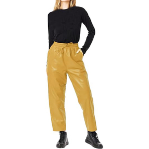 Pantalones de Cuero para Mujer, Cintura Alta, Corte Regular, Elásticos, de Piel Sintética, Rectos, Casuales, Estilo Urbano, Ecológicos y Transpirables - Product Image 4