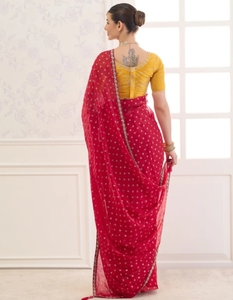 KV Women's Embellished Bollywood Chiffon <b>Saree</b> (<b>Red</b>) - Product Image 3