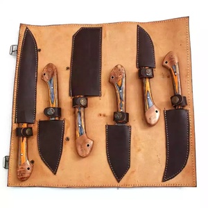 Ensemble de couteaux de chef de cuisine en acier damas fait à la main de haute qualité avec manche en bois Pakka et gaine en cuir - Product Image 2