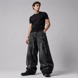 Jean en denim noir pour homme, coupe droite, 100 % coton, écologique, séchage rapide, grande taille, taille haute, braguette boutonnée, poids moyen, décontracté - Product Image 1