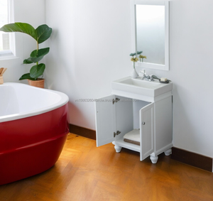 Meuble-lavabo élégant blanc en bois massif de 24 pouces avec vasque et petit meuble de rangement, design côtier Phuoc Hung - Product Image 4