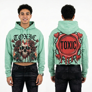 Sudadera con Capucha Azul para Hombre, Estilo Acid Wash, Diseño Gráfico Broken Rose Glass, Streetwear, Vintage, Fabricante de Ropa - Product Image 4