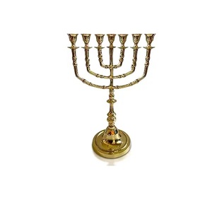 Meilleures ventes : Grande Ménorah robuste à 7 branches en laiton massif doré pour la maison, les mariages et les événements - Product Image 2