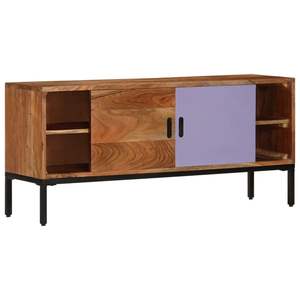 Mueble para TV de madera maciza de acacia en color marrón miel y gris con soporte de hierro con recubrimiento en polvo - Product Image 3