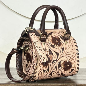 Limited Edition Wholesale Floral Tooled Leather Speedy Duffel Bag Cowgirl Purse Genuine Leather Vintage Women Travel Handbag - Product Image 4