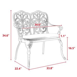 Banc de jardin en aluminium coulé noir, design floral rose, pour parc, pelouse, patio, cour - Product Image 3