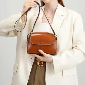 Brown Leather <b>Mini</b> <b>Crossbody</b> <b>Bag</b> With Button Closure Minimalist Style Women's Daily Use Waist <b>Bag</b> 20x15x7cm - Product Image 6