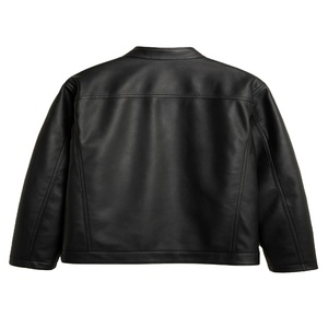 Men's <b>Black</b> PU Leather Moto <b>Jacket</b> Stand Collar Zipper Closure Regular Fit Solid Color Autumn Wear - Product Image 4