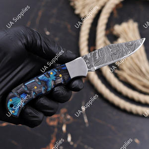 Cuchillo Plegable de Bolsillo Hecho a Mano de Acero de Damasco de Grado Industrial, Diseño Novedoso 2026, Punta Caída, Mango Cómodo de Madera Pakka Esculpida - Product Image 4