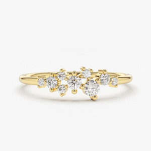 Anillo de Boda de Oro Amarillo de 14K con Diamantes Cultivados en Laboratorio en Forma de Racimo Redondo - Product Image 1