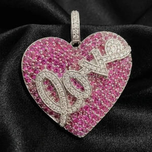 Colgante de Corazón con Incrustaciones de Diamantes de Moissanita Rosa en Plata de Ley 925, Joyería Romántica de Moda - Product Image 1