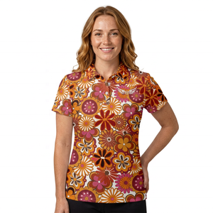 Polo pour homme à imprimé floral, manches courtes, 100% polyester, décontracté, respirant, tissé, coupe classique, logo sur le devant - Product Image 3