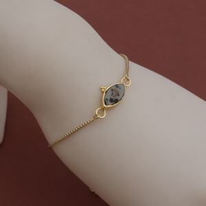 Dalmatian Jasper Adjustable <b>Gold</b> Plated Brass <b>Bracelet</b> Gemstone Trendy Marquise Shape Bezel Set Handmade Wholesale <b>Bracelet</b> - Product Image 5