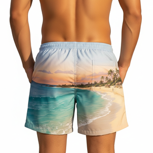 Shorts de plage respirants et à séchage rapide pour femmes et hommes, confortables, extensibles, en tissu polyester et coton imprimé, pour la plage, le fitness et le surf - Product Image 3
