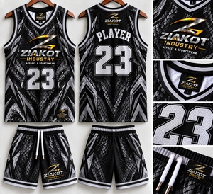 Vente en gros directe ZIAKOT INDUSTRY Maillot de basket-ball authentique rétro personnalisé noir blanc-gris - Product Image 4
