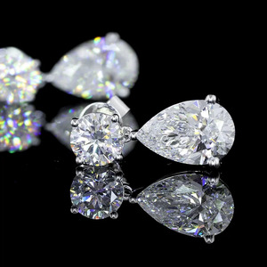 Pendientes de Dos Piedras con Diamantes Cultivados en Laboratorio, Corte Redondo y en Forma de Pera, Oro de 10K, 14K, 18K y Plata 925, 935, Regalo de Boda, Joyería Fina - Product Image 2