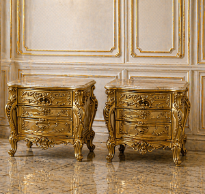 Ensemble de lit de luxe de style persan avec feuilles dorées sculptées, lit capitonné blanc baroque de luxe avec tables de chevet, acheter des meubles de chambre à coucher en ligne au Royaume-Uni - Product Image 3