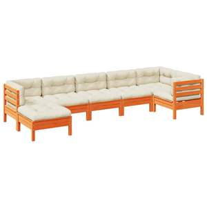 Conjunto de Sofás Modulares Grandes para Jardín, de Madera de Pino Maciza Color Cera Marrón - Product Image 2