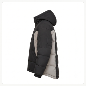 Veste matelassée à capuche pour homme, coupe-vent, épaisse, en polyester, avec blocs de couleur, fermeture éclair, coupe droite, pour l'hiver - Product Image 2