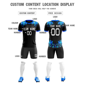 Vente en gros d'uniformes de football personnalisés élégants et bon marché, ensemble complet noir et bleu, 100% polyester respirant, séchage rapide, service OEM pour l'été - Product Image 2
