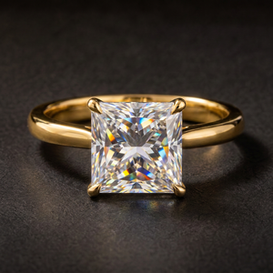Bague de fiançailles de luxe en diamant de laboratoire taille princesse certifiée IGI, or jaune 14 carats, solitaire, pour mariée, bijoux fins pour femme - Product Image 1