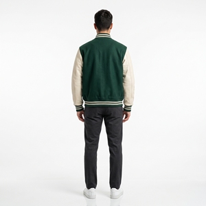 Chaqueta Varsity Verde Dumela para Hombre, Estilo Casual, Insignia Bordada, Cierre de Botones Frontales, Ropa de Invierno, Resistente al Viento - Product Image 4