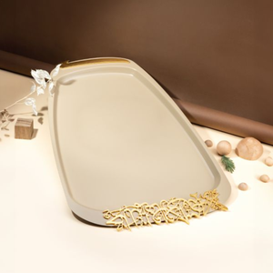 Plateau de service en métal vert de luxe, style arabe, avec poignée dorée, pour servir les aliments - Product Image 5
