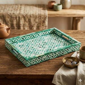 Micron Design Plateau en bois écologique de taille personnalisée Plateau de service en incrustation d'os pour usage domestique Fait bois marbre MDF pour nacre - Product Image 1