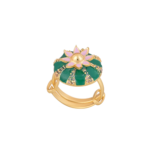 Gold Plated Green Floral Enamel <b>Adjustable</b> Finger <b>Ring</b> for Women Pink Flower Wedding Party Wear Jewelry Gift - Product Image 1