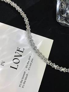 925 Silver Moissanite Bracelet Alternating Floral Princess Design Sparkling Wedding <b>Gift</b> for Women - Product Image 2