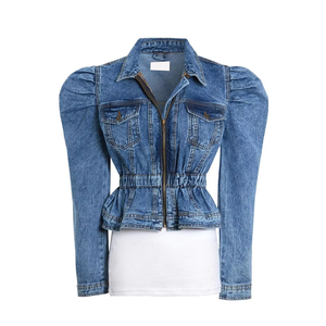 เสื้อแจ็คเก็ตยีนส์สั้นสีฟ้าอ่อนสำหรับผู้หญิง วัยรุ่น สไตล์ลำลอง คลาสสิก ผ้าฝ้าย 100% ซักแล้ว ขายส่ง - Product Image 1