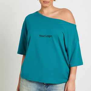 Camiseta de Gran Tamaño con Hombros Descubiertos, 100% Algodón Jersey, Personalizada OEM/ODM, Ropa de Verano Transpirable de Manga Corta para Mujer - Product Image 4