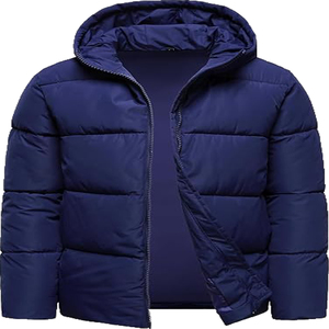 Veste matelassée à capuche bleu marine pour homme, coupe-vent, épaisse, en polyester, hiver, décontractée, fermeture éclair, coupe classique, couleur unie - Product Image 2