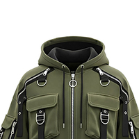 Sweat à capuche zippé tactique surdimensionné personnalisé de haute qualité pour hommes et femmes, style streetwear court en coton bouclette, vente en gros