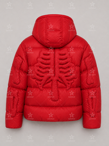 Veste matelassée rouge personnalisée pour homme/femme, veste d'hiver chaude à capuche avec imprimé squelette 3D, vêtements de rue tendance - Product Image 2