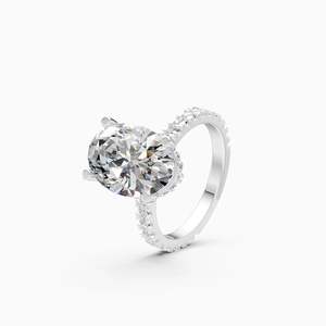 Anillo de compromiso con diamante cultivado en laboratorio de 3.952 quilates, corte brillante ovalado elegante, en oro amarillo, blanco y rosa de 9 quilates. - Product Image 3