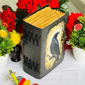Goth Gifts Raven Crow Leather Journal for Men & Women With Lock, 400 Witchcraft Supplies <b>Books</b> Witchy gifts for women black - Product Image 4