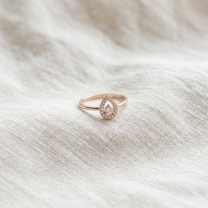 Bague Halo Or Rose avec Diamant Goutte d'Eau Incrusté, Tendance, Créée en Laboratoire, pour Femme, Cadeau de Mariage ou de Fête - Product Image 2