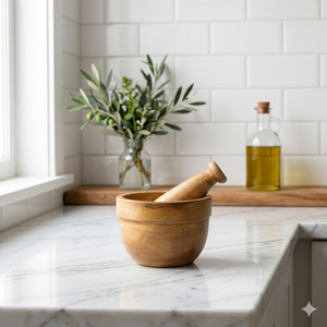 Ensemble mortier et pilon en bois fait main, bol broyeur d'épices en bois naturel, écraseur d'herbes pour cuisine, outil traditionnel de préparation alimentaire - Product Image 2