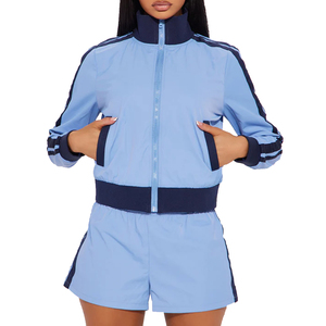 2026 Women Clothing 2 Piece Orange/Blue/Red Sweatpants and Hoodie <b>Set</b> Custom Short <b>Set</b> Women Windbreaker Tracksuit - Product Image 5