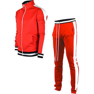 Conjunto Deportivo Rojo para Hombre, Manga Larga, Cuello Alto, Cierre de Cremallera Frontal, Color Sólido, Estilo Deportivo con Bolsillos Laterales, Ropa de Otoño - Product Image 1