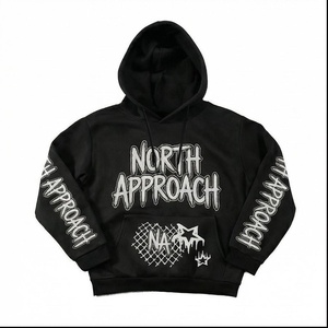 Sudadera con Capucha Oversize para Hombre North Approach, Negra, Estilo Urbano, con Estampado, Bolsillo Frontal, Corte Regular, Felpa Francesa de Algodón - Product Image 1
