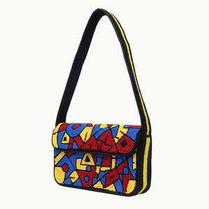 Handmade Bohemian Beaded <b>Shoulder</b> Bag Multicolor Geometric Pattern Black <b>Strap</b> Women Magnetic Closure Handbag Wholesale - Product Image 1
