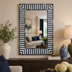 Modern <b>Rectangle</b> <b>Wall</b> <b>Mirror</b> With Navy Blue And White Geometric Frame Handmade Decorative Glass <b>Mirror</b> For Home Interior - Product Image 5