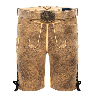 Traditional Bavarian Oktoberfest Costume <b>Men's</b> Dark <b>Brown</b> 100% Polyester Solid Eco-Friendly <b>Shorts</b> with Front Logo Matching Belt - Product Image 3