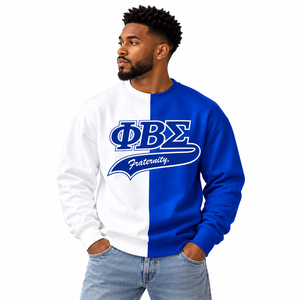 Sudadera de Cuello Redondo para Hombre, Bicolor Azul y Blanco, con Letras Griegas de la Fraternidad Phi Beta Sigma, Sudadera de Manga Larga de Forro Polar - Product Image 1